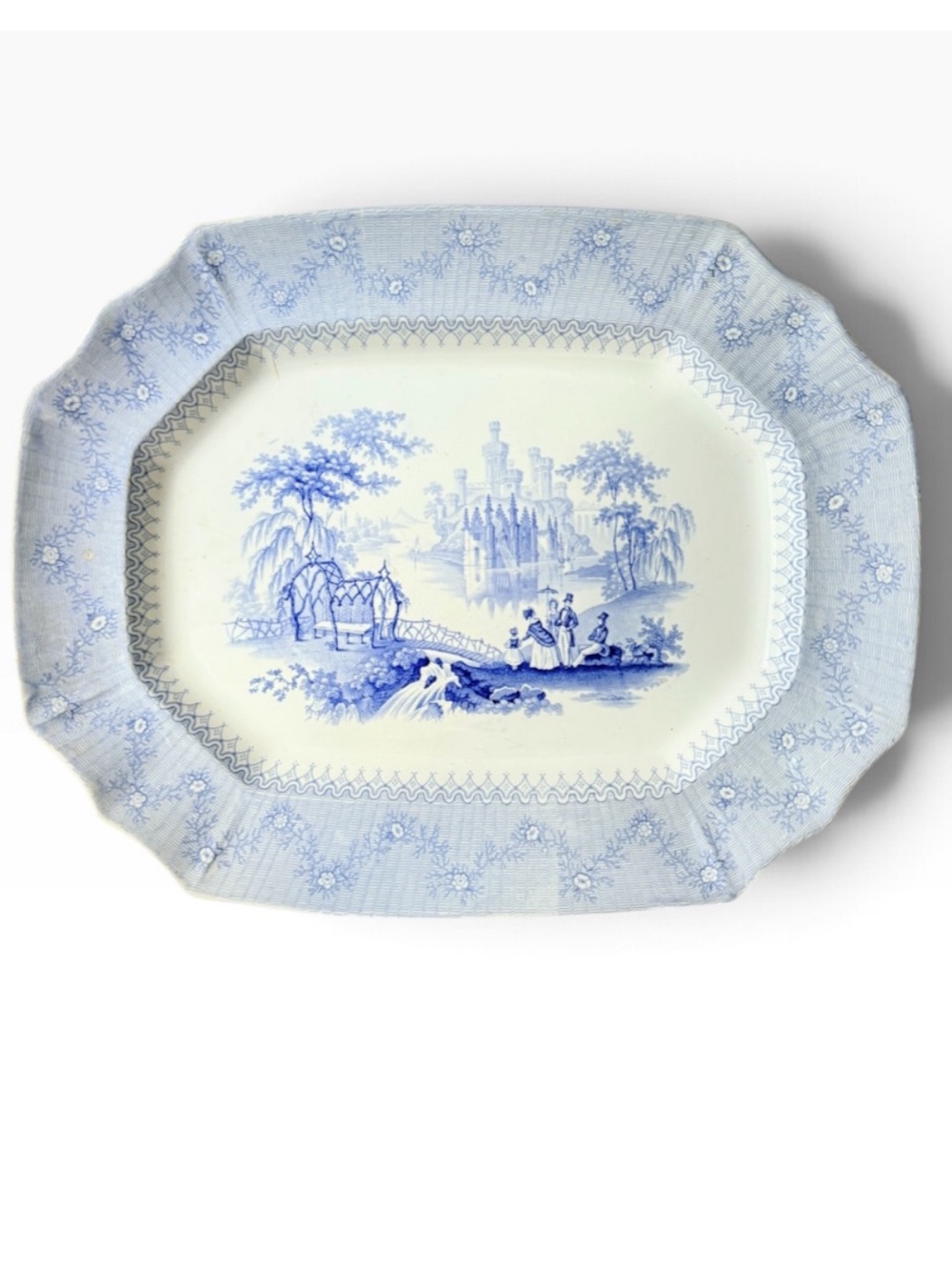 J & G Alcock Blantyre Blue Cobridge Staffordshire Blue Transferware Platter 18”